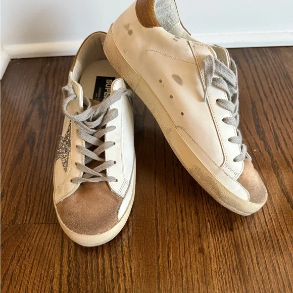 Golden Goose White and Brown Sneakers with Glitter Star - Picture 6 of 6
